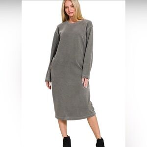 NWT Zenena Charcoal Long Sleeve Sweatshirt Midi Dress Size S